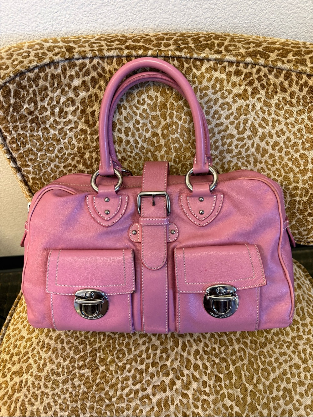 💯Auth MARC JACOBS Vintage VENETIA Peony Pink Leather Satchel Bag Silver Hardware